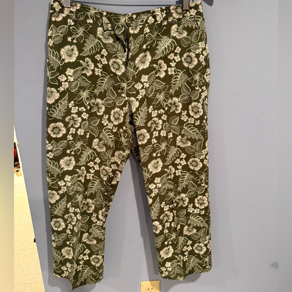 LOFT Brown Green and White Floral Chinos